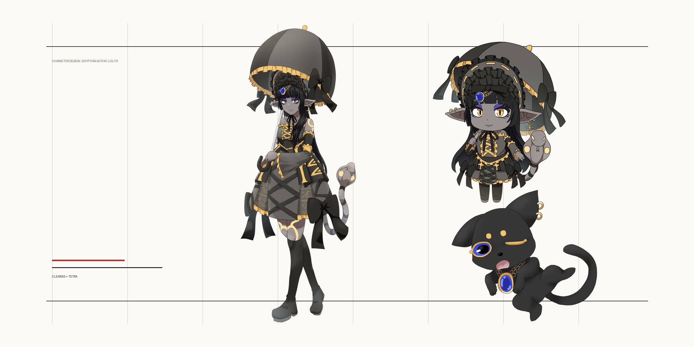 Clearis Egyptian gothic lolita character design with Tetra companion