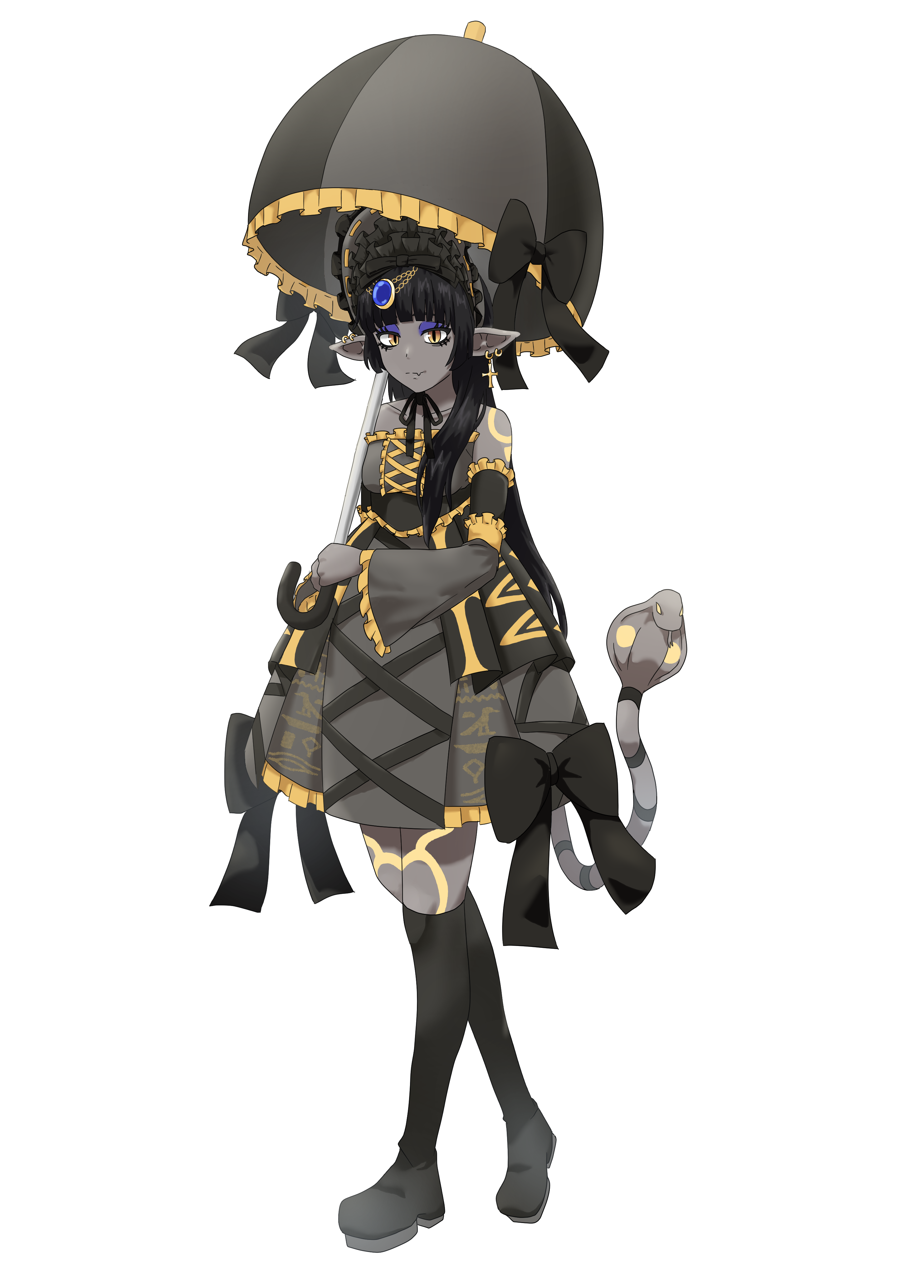 Full body illustration of Clearis holding an umbrella